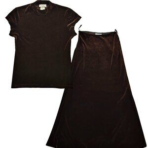 Holt Renfrew - Brown Velour Skirt + Top Set (S)